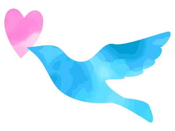 Lucky Blå Fugl Holder Hjerte Akvarel Stil – Stock-vektor