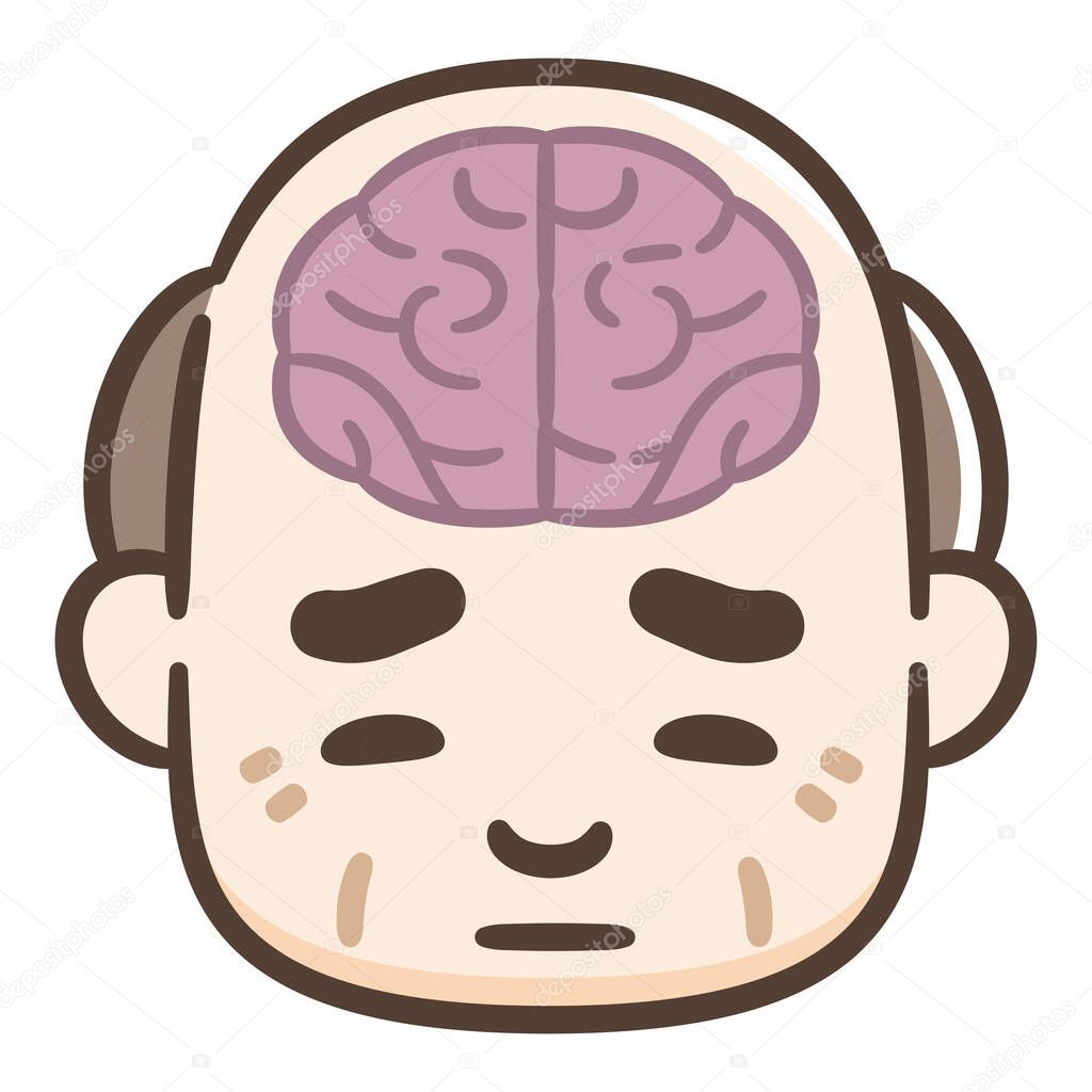 Elderly man brain illustration on white background