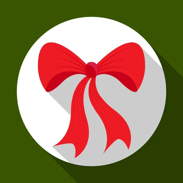Arc rouge de Noël. Icône sur fond vert avec une longue ombre. Illustration vectorielle pour carte de vœux de Noël et Nouvel An. Style design plat. PSE10 . — Image vectorielle