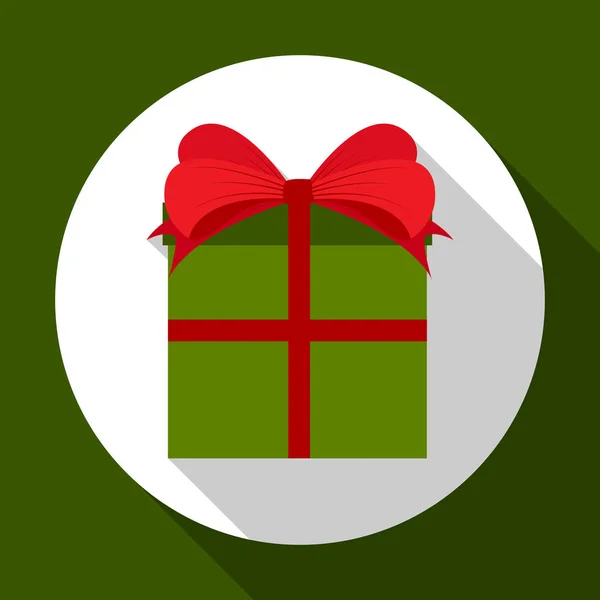 長い影と緑の背景にリボン付きギフト ボックス。クリスマスと新年のカードのベクトル図です。フラットなデザイン。Eps10. — ストックベクタ