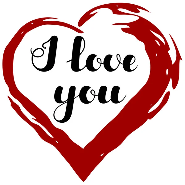 Napis "Kocham cię" w kształcie serca ramki grunge w kolorze czerwonym na białym tle. Ilustracja wektorowa na Walentynki. Eps10. — Wektor stockowy