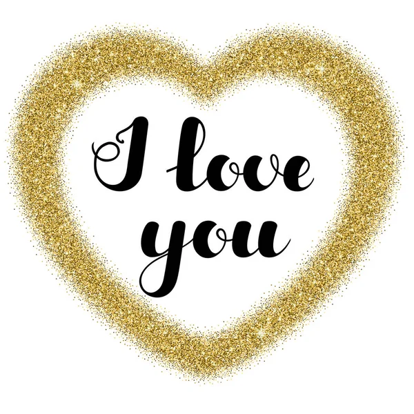 刻字 "我爱你" 在框架心形从金色的闪光, 孤立的白色背景。矢量插画情人节。Eps10. — 图库矢量图片