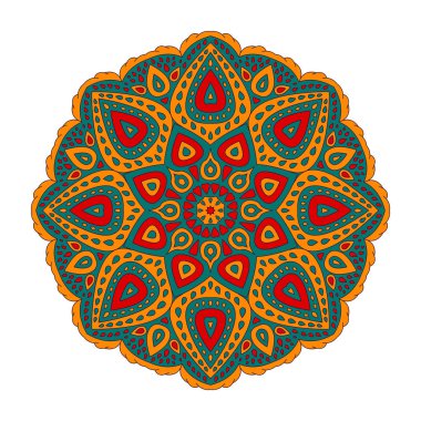 Çiçek süs mandala. Beyaz arka plan üzerinde izole yuvarlak süsleme. Dekoratif öğe. Vektör çizim. Eps10.