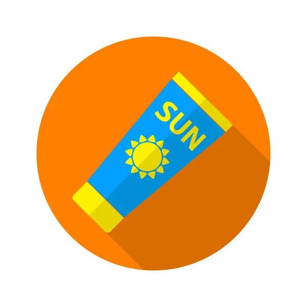 Sonnenpflege. Sonnenschutz. Sonnenschutzrohr flaches Symbol mit langem Schatten. flachen Design-Stil. Vektorillustration. eps10. — Stockvektor