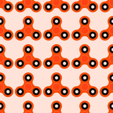 Spinner kıpır. Stres için el oyuncak. Kağıt, duvar kağıdı, web sayfası arka planı ve daha fazla kaydırma turuncu spinners ile Seamless modeli. Vektör çizim. Eps10.