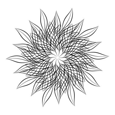 Mandala. Beyaz arka plan üzerinde izole yuvarlak çiçek süs tasarım öğesi. Siyah ve beyaz anahat vektör çizim davetiye, tebrik kartları, T-shirt üzerine baskı ve diğer öğeler için.