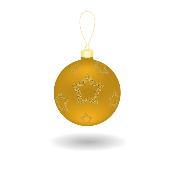 노란색의 현실적 인 크리스마스 공에 반짝이는 패턴이죠. 흰색 배경에 분리되어 있는 벡터 일러스트 카드, 배너, 플라이어등의 디자인. — 스톡 벡터