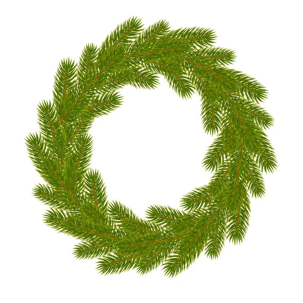 Corona de Navidad de ramas de abeto o pino. Decoraciones navideñas. Árbol de Navidad. Ilustración vectorial aislada sobre fondo blanco . — Vector de stock
