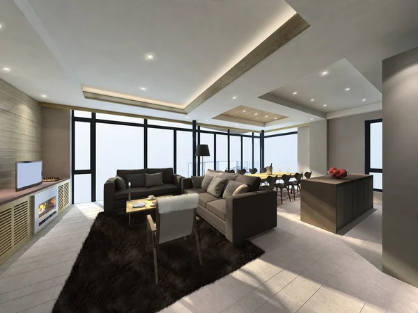 Ilustración 3D de la sala de estar moderna interior —  Fotos de Stock
