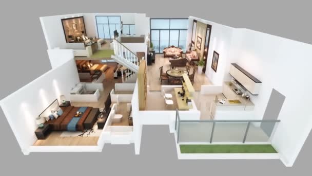 3d animação de isométrica & deluxe home floor plan — Vídeo de Stock