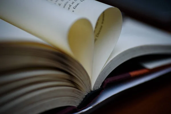 Abrir livro com forma de coração página — Fotografia de Stock