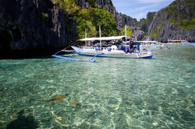 Cennet adası ve kristal berrak su El Nido, Palawan, Filipinler.