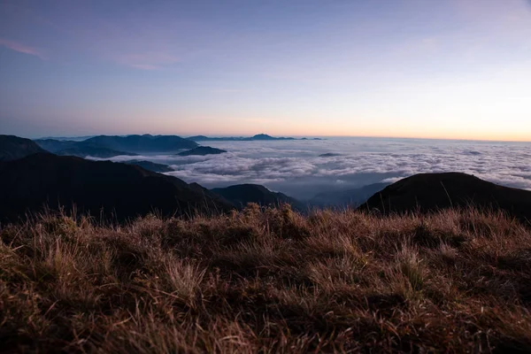 Scenic view of the sea of clouds at the summit of  Mount Pulag National Park, Benguet, Philippines.