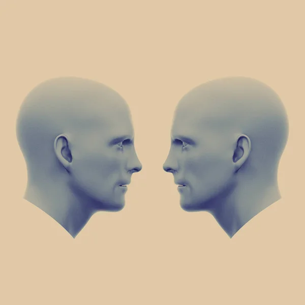 Duas cabeças masculinas viradas uma para a outra — Fotografia de Stock