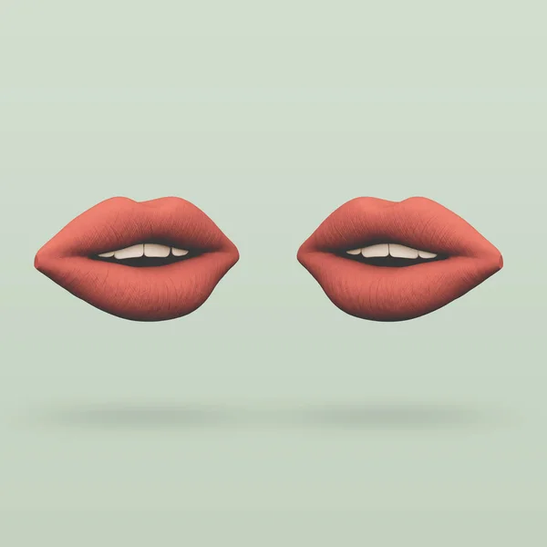 Two lips face each other abstract minimalist art — Stock Photo, Image