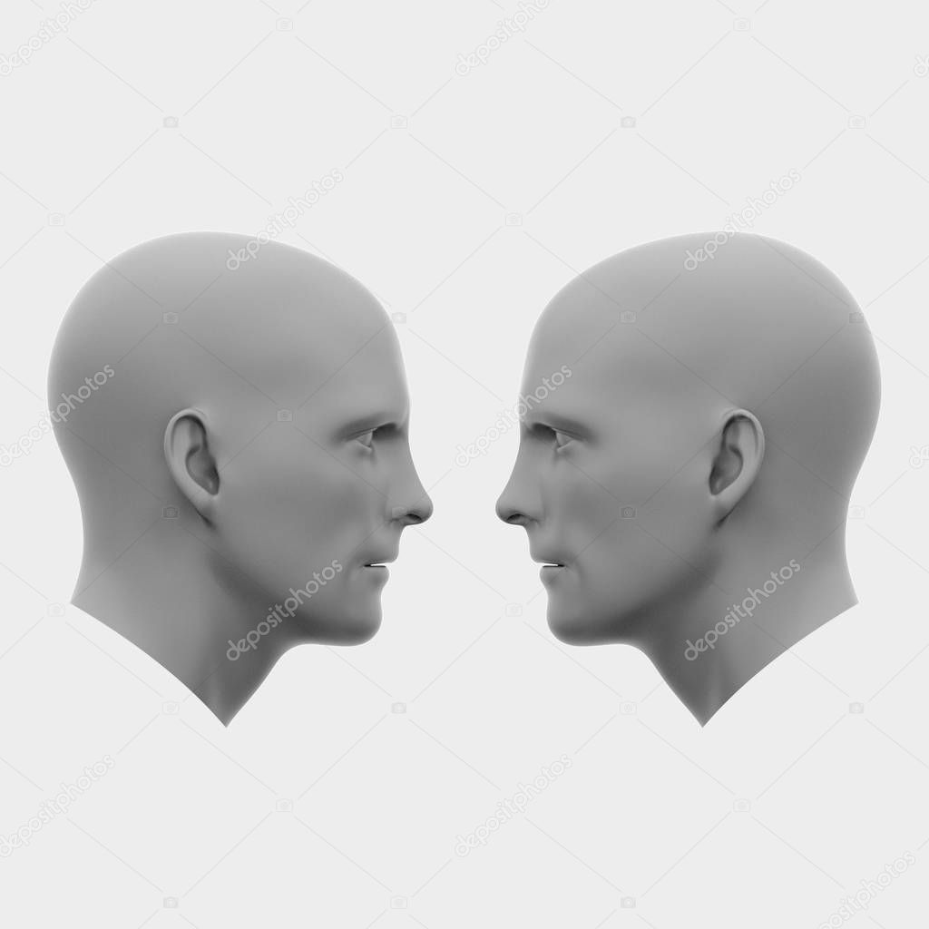 two male heads facing each other