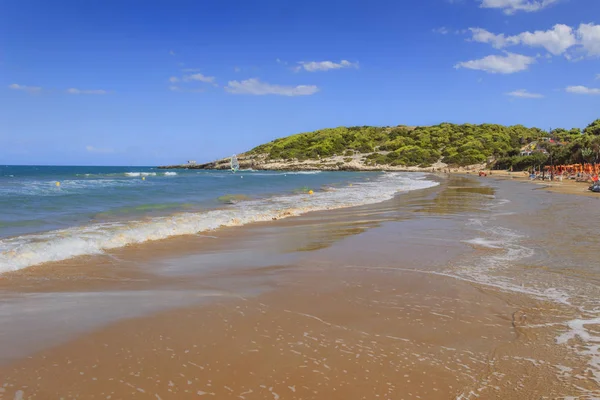 Plaża Apulia Zatoka Sfinale Otoczona Gęstym Śródziemnomorskim Zarostem Wyznacza Granicę — Zdjęcie stockowe