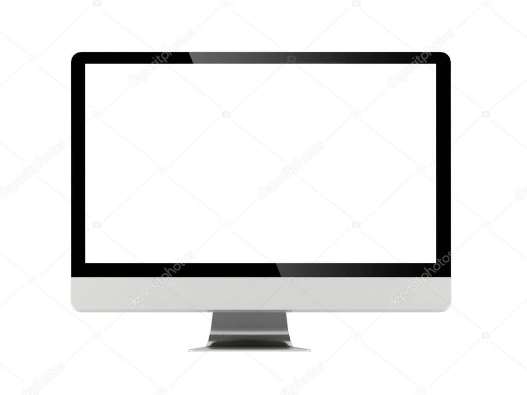 Computer monitor screen with empty display for mock up isolated on white background