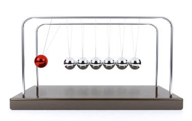 Beyaz arka plan üzerinde izole topu Newton'un beşiği sarkaç Dengeleme