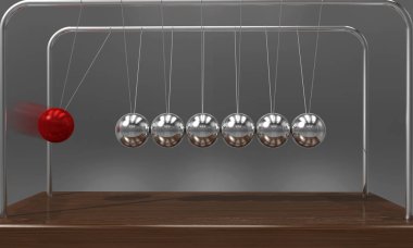 Balancing ball Newton's cradle pendulum with motion blur over dark background clipart