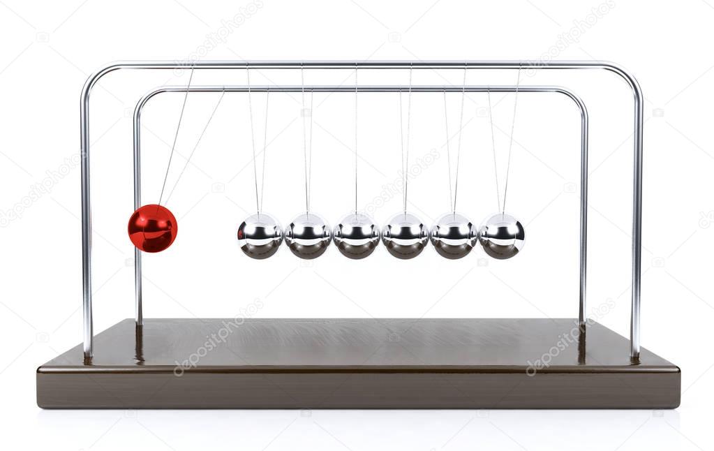 Balancing ball Newton's cradle pendulum isolated on white background