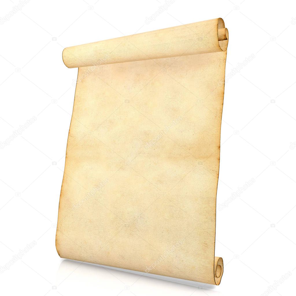 Old blank antique scroll paper isolated on white background