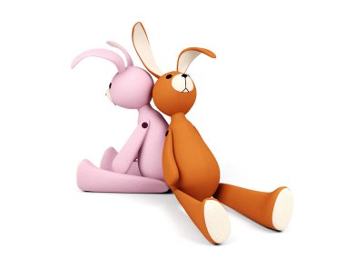 Pembe ve turuncu tavşan bebek beyaz arka plan üzerinde izole