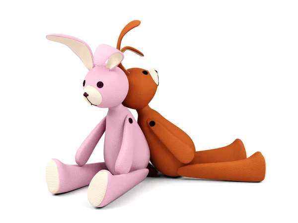 孤立在白色背景上的粉色和橙色的兔娃娃 — 图库照片