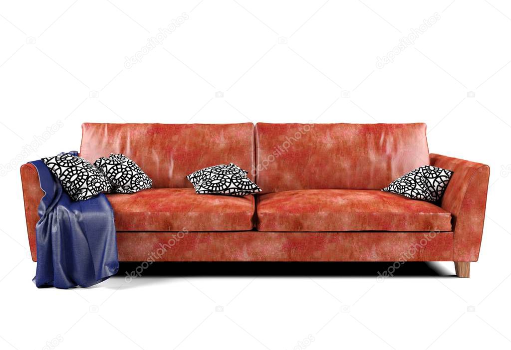 Red leather sofa isolated on white background