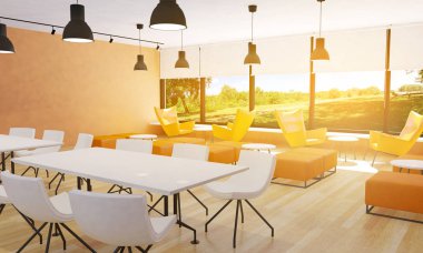 Modern Restoran iç, 3d render oturma grubu