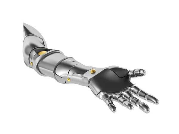 흰색 배경에 고립 된 금속 로봇 팔 — 스톡 사진