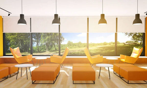 Seating in modern restaurant interior, 3D rendering