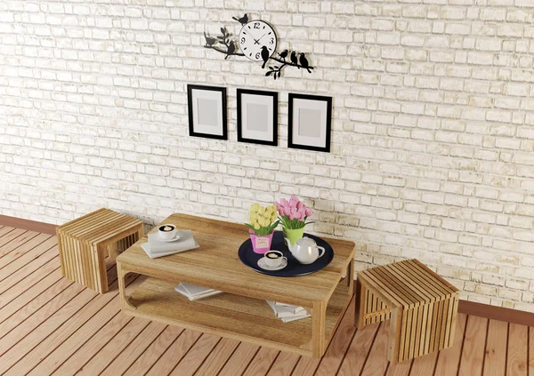 Felülnézet egyszerű tervezésű bútorokkal minimál stílusú szoba — Stock Fotó
