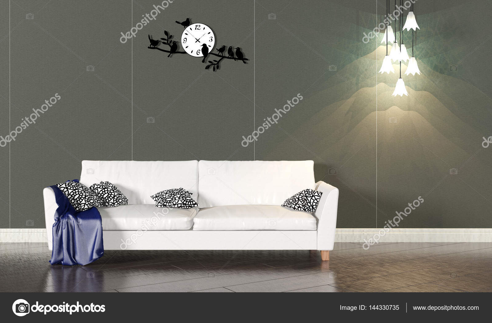 Woonkamer interieur met de witte Bank en donkere muur — Stockfoto ... Woonkamer interieur met de witte Bank en donkere muur — Stockfoto ...