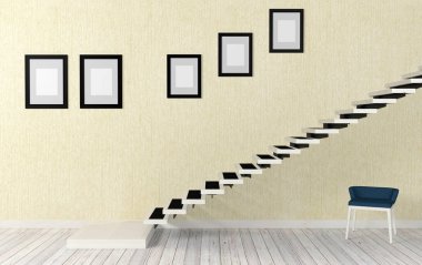 Beyaz merdiven odası iç modern ve minimal tarzda