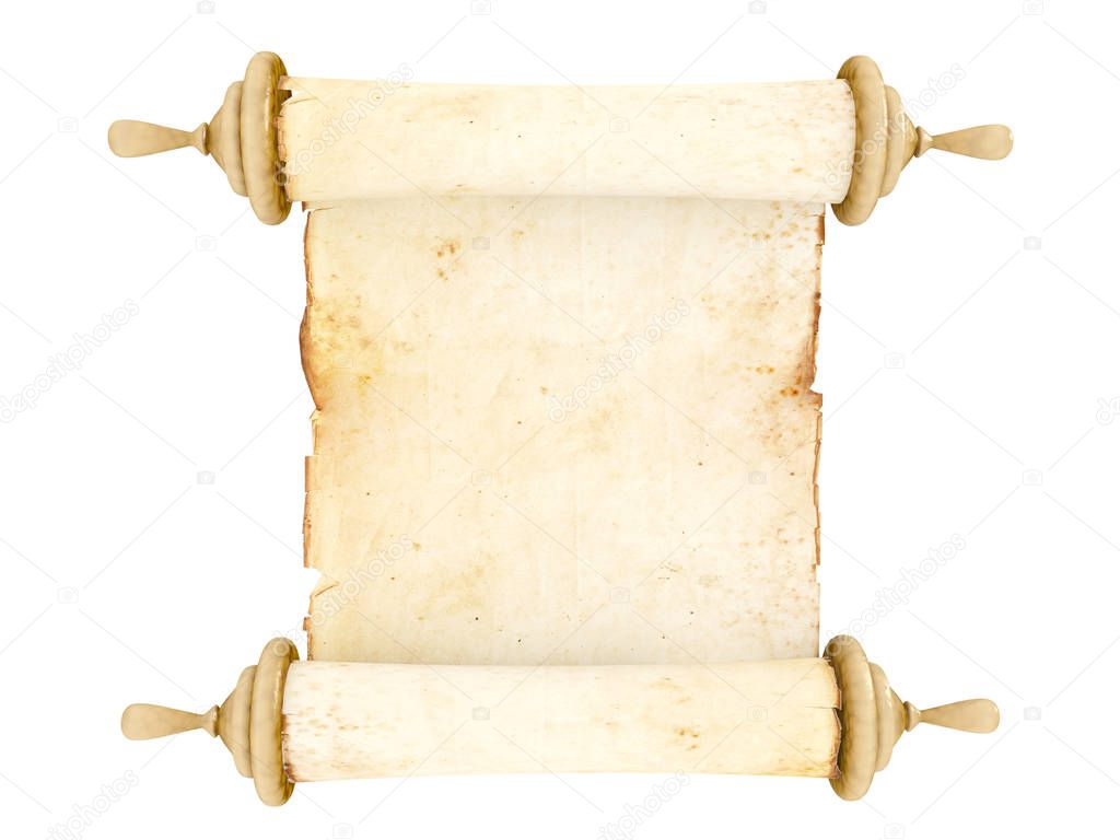 Old antique scroll paper on white background