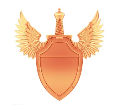Kanatları ve kılıç ile bronz metal kalkan