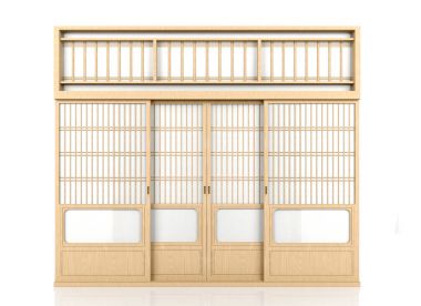 Ahşap geleneksel Japon Shoji izole üzerinde beyaz arka kapı
