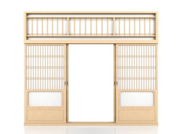 Ahşap geleneksel Japon Shoji izole üzerinde beyaz arka kapı