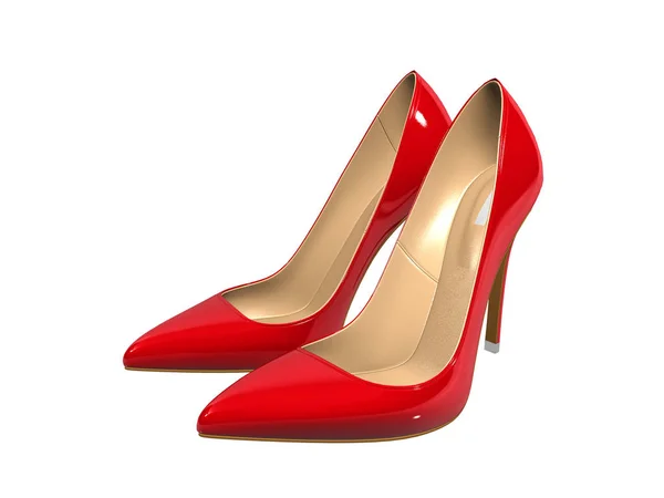 Zapatos de tacón alto rojos femeninos sobre fondo blanco — Foto de Stock
