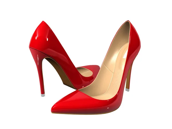 Femmina rosso scarpe col tacco alto su sfondo bianco — Foto Stock