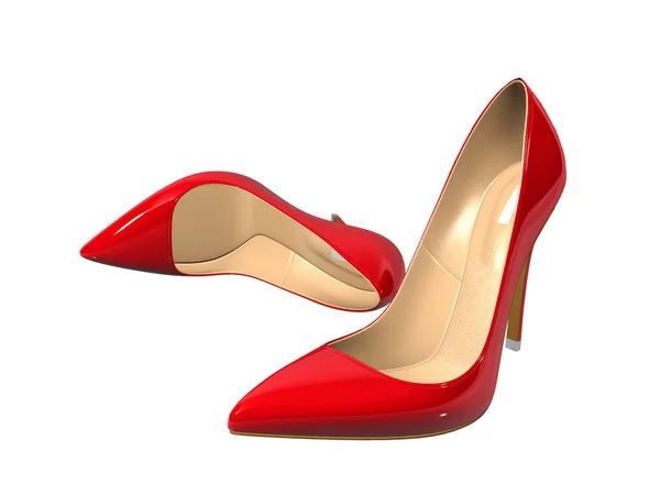 Zapatos de tacón alto rojos femeninos sobre fondo blanco — Foto de Stock