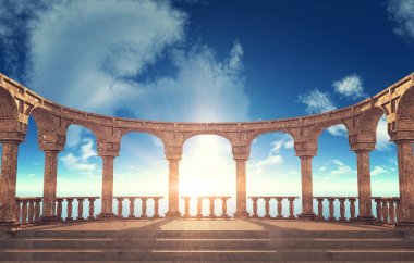 Antik Roma sütun eliptik düzenlemesinde 3d rendering Harabeleri