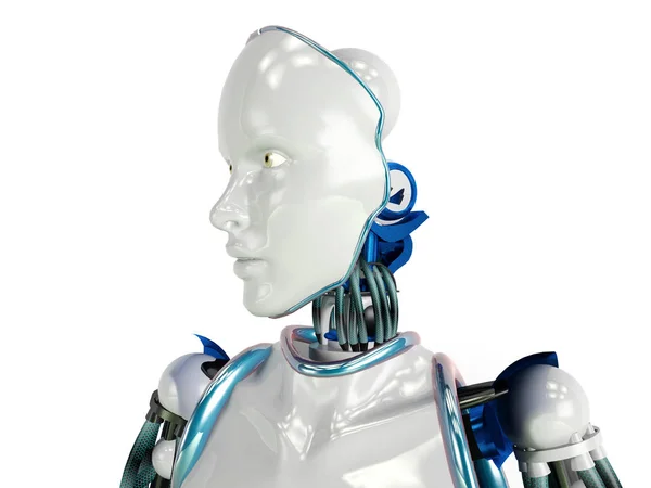 Futurisztikus, humanoid robot fehér háttér, 3d-leképezés — Stock Fotó