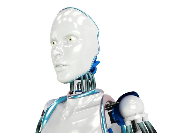 Futurisztikus, humanoid robot fehér háttér, 3d-leképezés — Stock Fotó