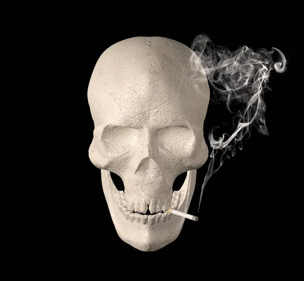 Crânio humano fumar cigarro, fumar até à morte conceito — Fotografia de Stock