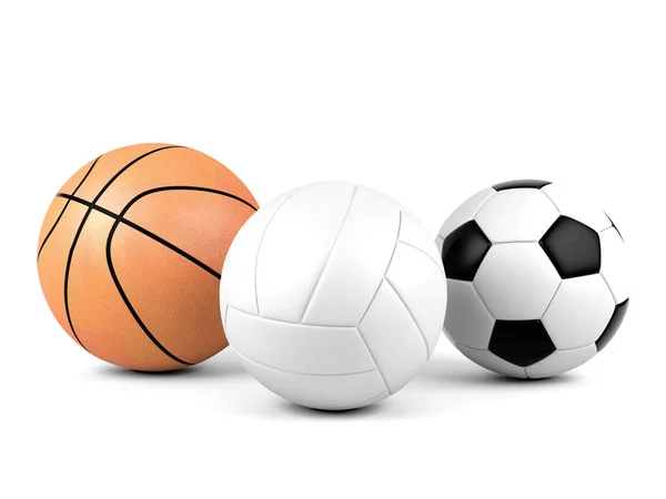 Voleybol, futbol topu, basketbol, spor topları beyaz arka plan üzerinde izole