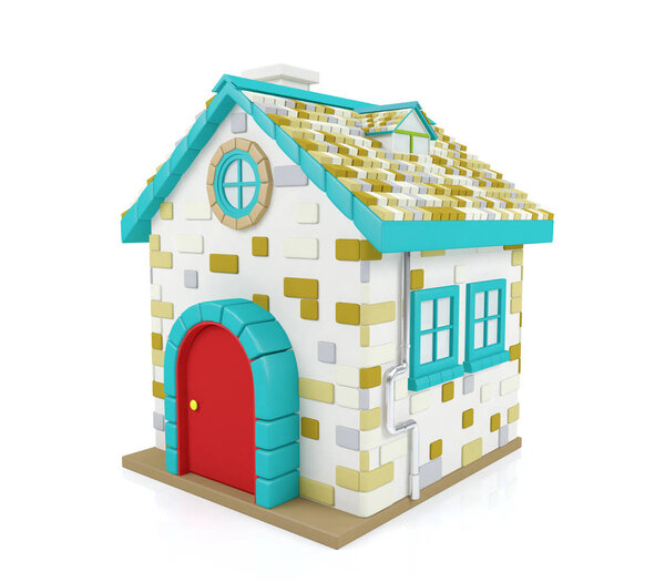 Cartoon house isolated on white background, 3D rendering