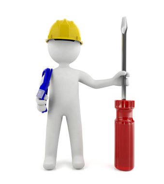 3d teknisyeni hizmet adam ayakta beyaz arka plan üzerinde teknik hizmet anlayışı izole