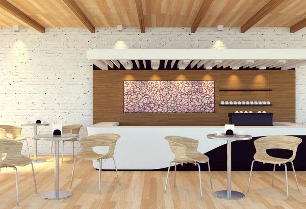 Innenraum eines leeren modernen Cafés, 3D-Rendering — Stockfoto